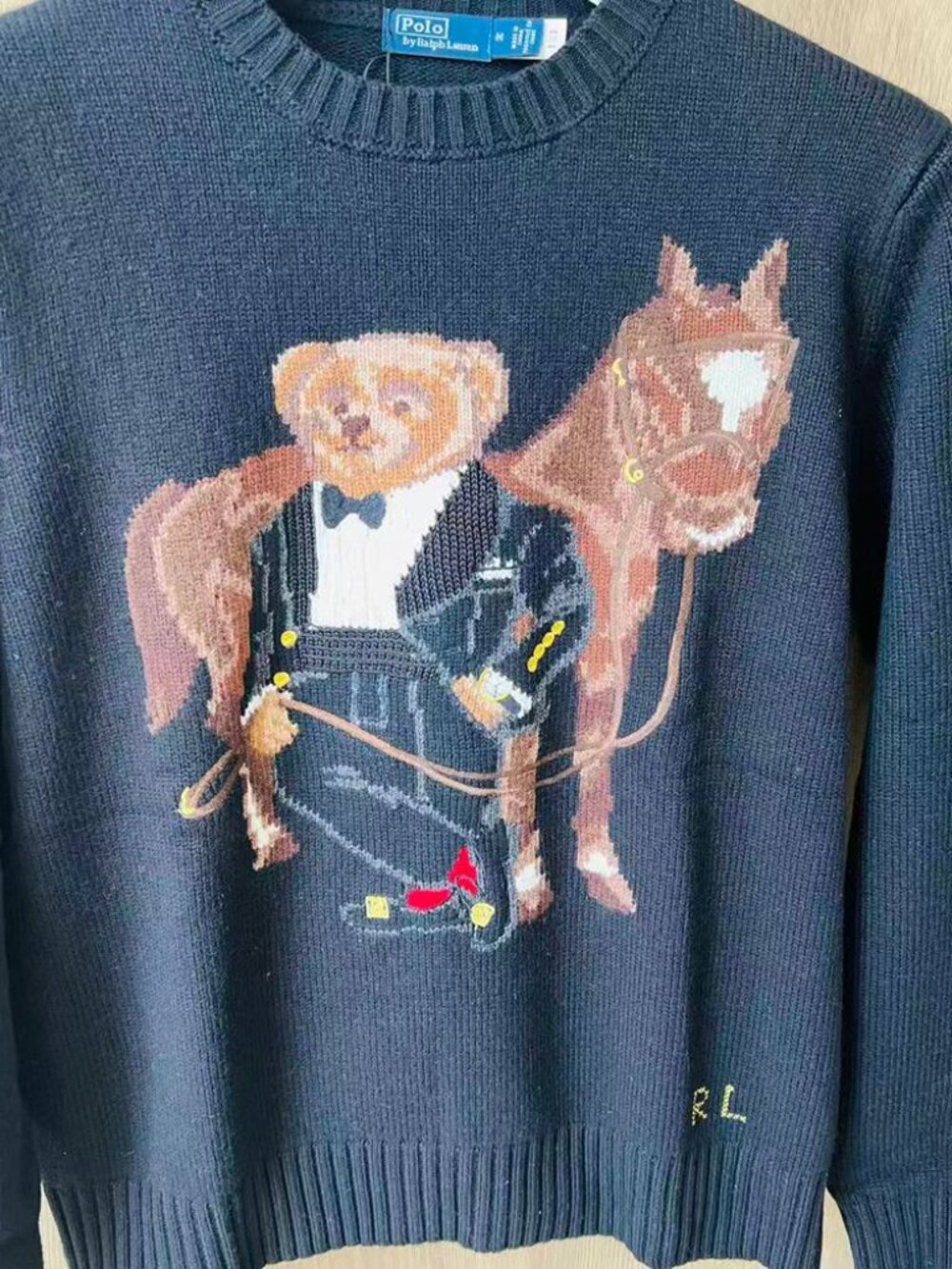 Polo Ralph Lauren Black Equestrian Polo Bear Wool Cashmere Sweater M - Picture 2 of 8